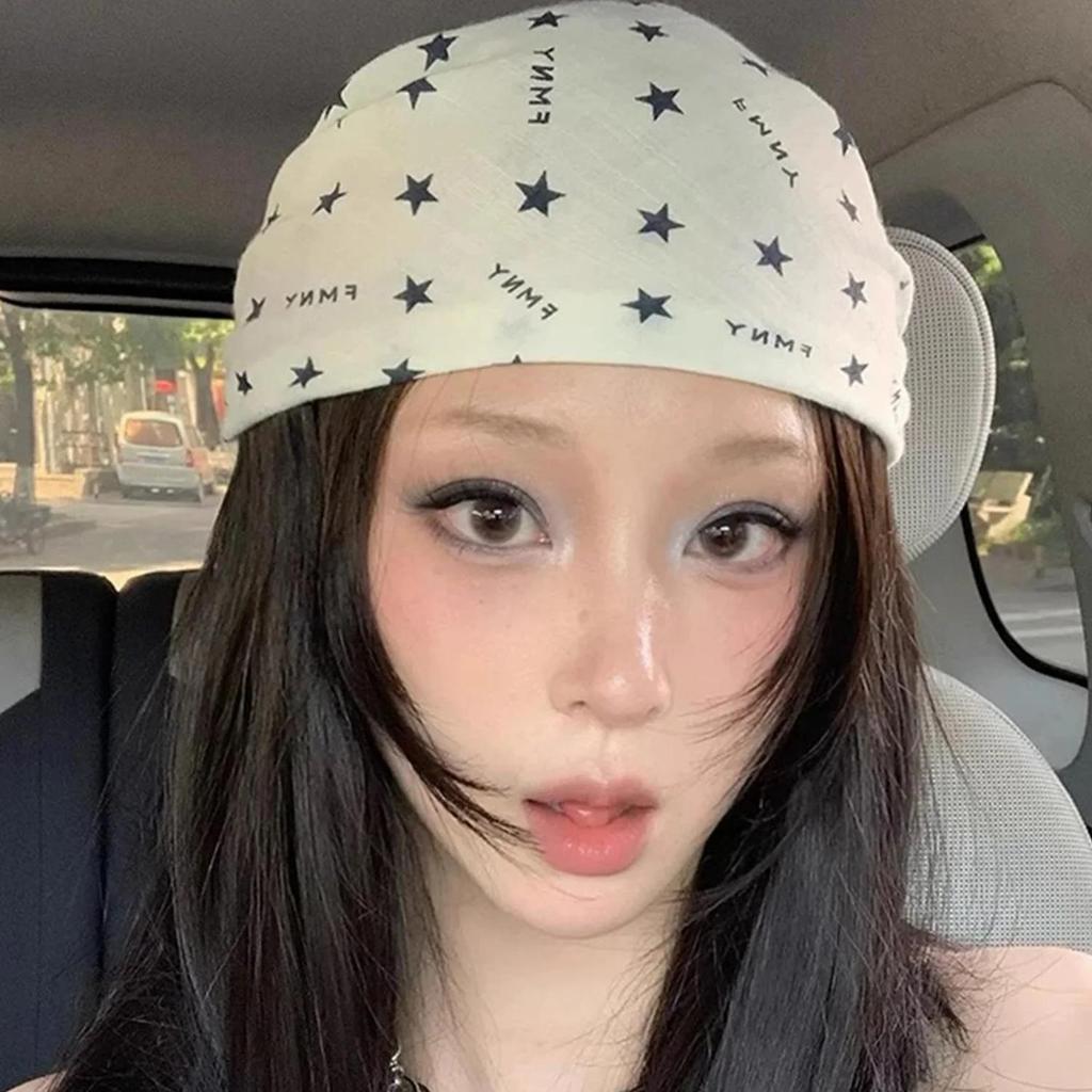 Y2K Star Print Headscarf Punk Head Wrap Spicy Girls Women Harajuku Streetwear Summer Breathable Square Scarf Versatile Headwear