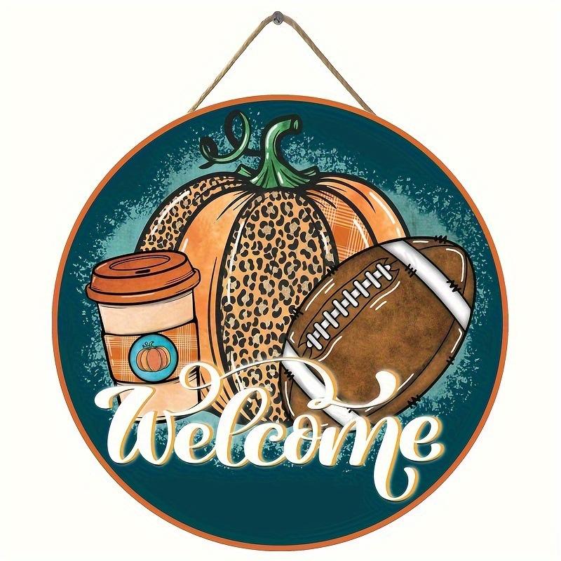 

2D Плоский 20*20см, Осеннее Украшение Дома, Добро Пожаловать в Осень, Тыква и Регби с Леопардовым Принтом, Деревянный Круглый Логотип, для Дома, Сада, Спальни, Декорация для Бара 20*20cm
