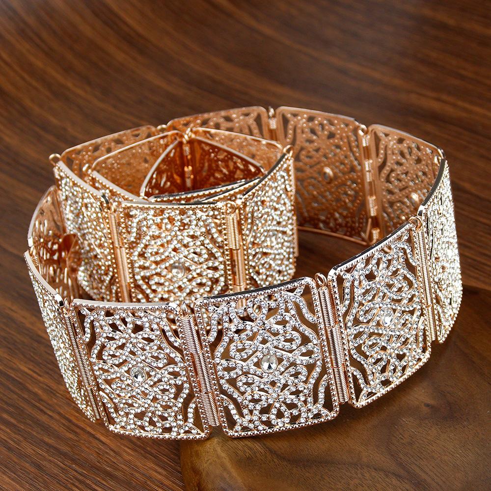 Goldfarbener schicker Kristallgürtel für Frauen, Braut, Hochzeitskleid, Metall-Taillenkettengürtel