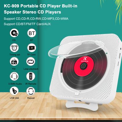 CD Player Built In Speaker Stereo CD Players LED Screen Wall Mountable CD Music Player with IR Remote Control CD/BT/FM/TF Card