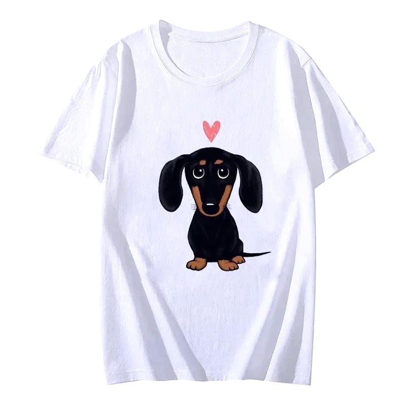New Black and Tan Dachshund with Heart Retro Y2K Funny TShirt FeUnisex Summer Cute Cartoon Wiener Dog Fashion Tee Casual Tops