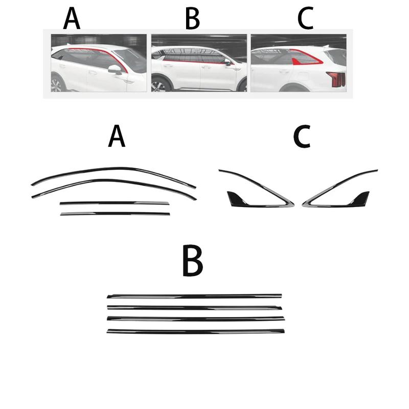 For Kia Sorento MQ4 2021-2026 10pcs ABS Car Window Decorative Strip Button Side Panel Cover Trim D-pillar Window Trim Strip