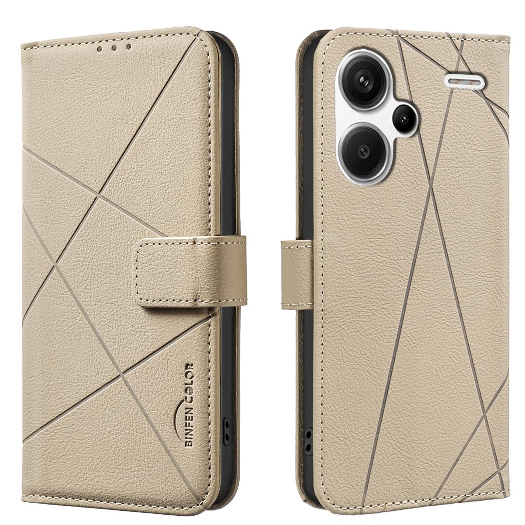 

For Xiaomi Redmi Note 13 Pro+ 5G Case BINFEN COLOR BF35 Geometry Imprinted Leather Phone Cover RFID Blocking Wallet Stand F