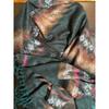Used Large Native Pattern Stole with Fringe, Shawl, Muffler, Green Tones