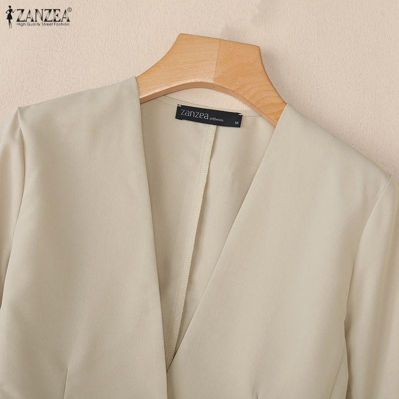 ZANZEA Γυναικεία Casual Μπλούζα Καρδίγκαν με V-Λαιμόκοψη, Μονόχρωμη, Μακρυμάνικη