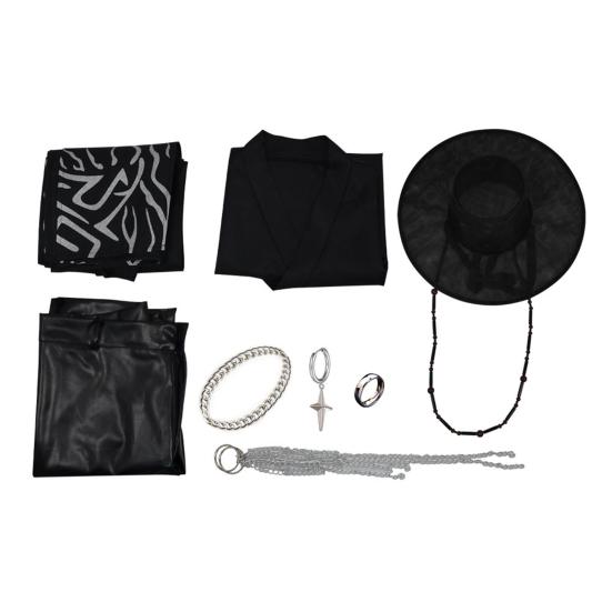 Korean Anime Cosplay Costume Black Flame Robe Shirt Pant Hat Set Villain Role-playing Outfit for Kids Halloween Carnival Performance
