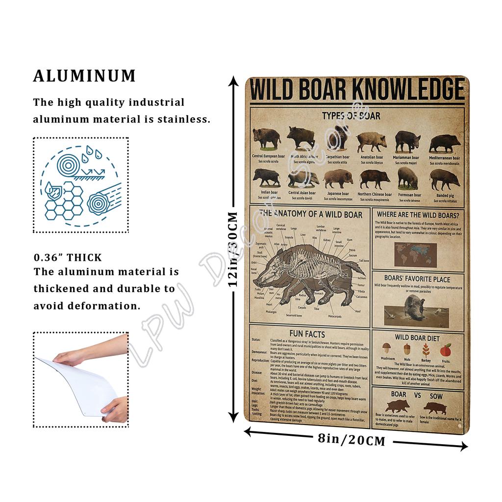 Vintage Metal Signs for Kitchen Wild Boar Knowledge Print Tin Wall Metal Sign Anniversary Birthday Christmas Housewarming Bar