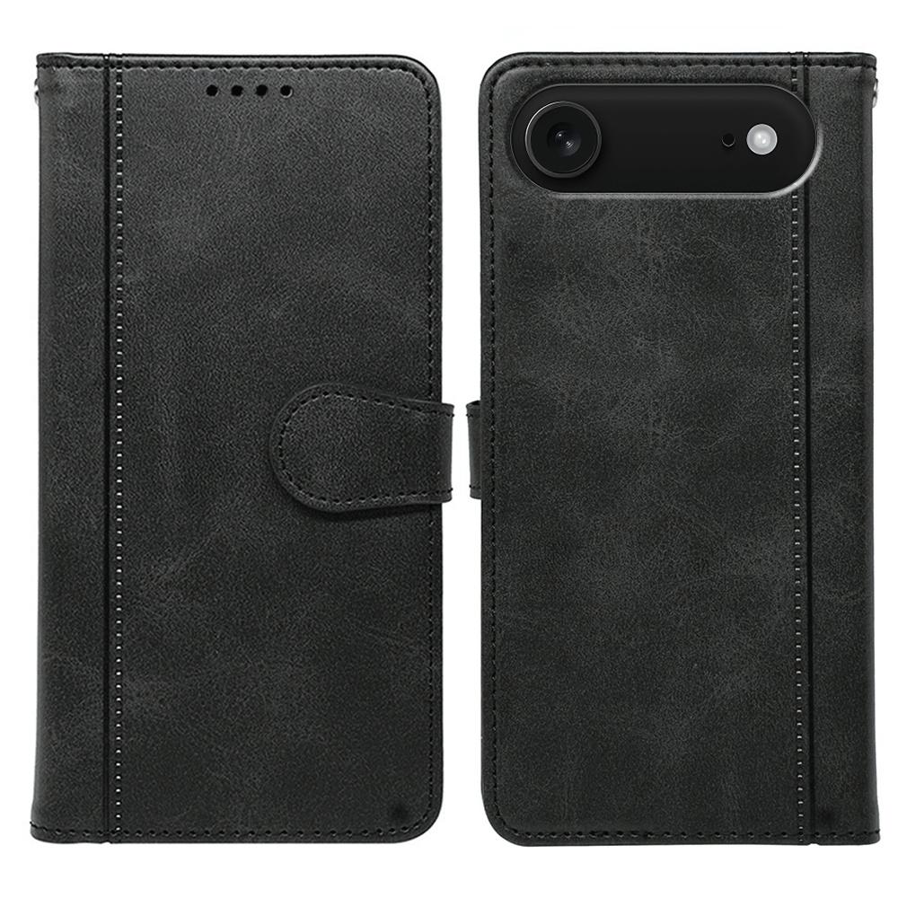 

For iPhone 17 Air Case Calf Texture Leather Stand Book Style Phone Cover Black