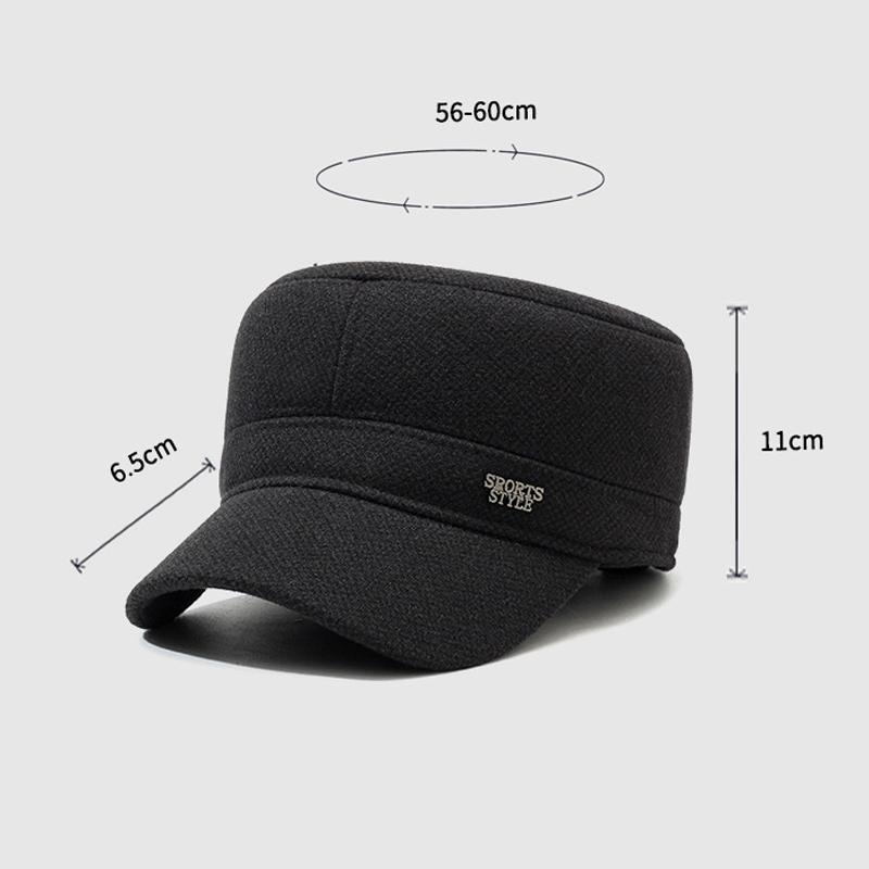 Winter Warme Ohrenschützer Baumwollmütze für Männer mittleren und höheren Alters Flache Kappe Samt Dicke Wolle Kältefeste Mütze