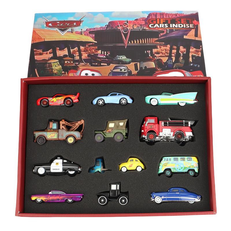 13Pcs/Box  Pixar Cars 1 Gift Box Metal Diecast Mater Lightning McQueen Sally Fire Truck Red Car Model Boy Car Toys
