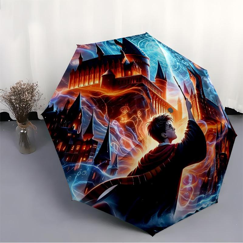 1PC Hogwarts Wizardry Automatic Folding Umbrella - Compact 8-Rib Design, Durable Plastic & Iron,  F010603