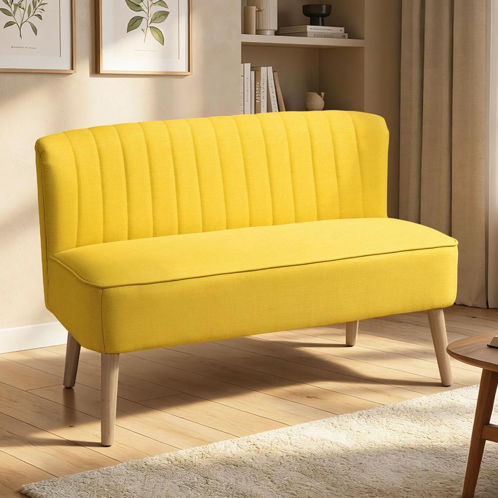 2-Seater Sofa, Soft Upholstery, Easy-Care Cover, up to 220 kg, 117 x 56.5 x 77 cm, Yellow