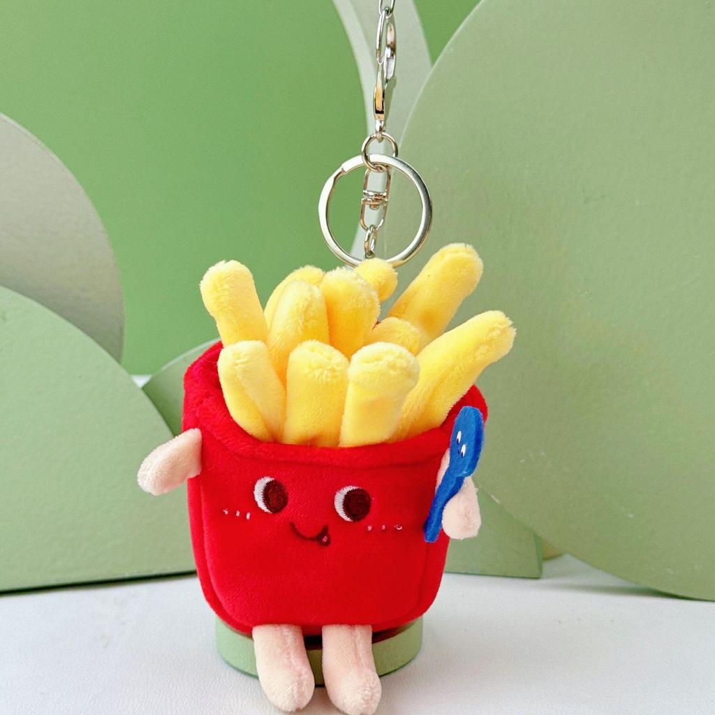Cartoon Plush Pendant: Hamburger, Hot Dog, Chicken Leg & Cute Fries - Small Doll for Claw Machine or Schoolbag Decoration