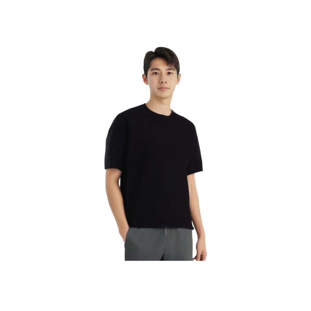 Li Ning Einfarbiges Rundhals Atmungsaktives Vielseitiges Lässiges Kurzarm T-Shirt Herren Tops Schwarz AHSVA99-1