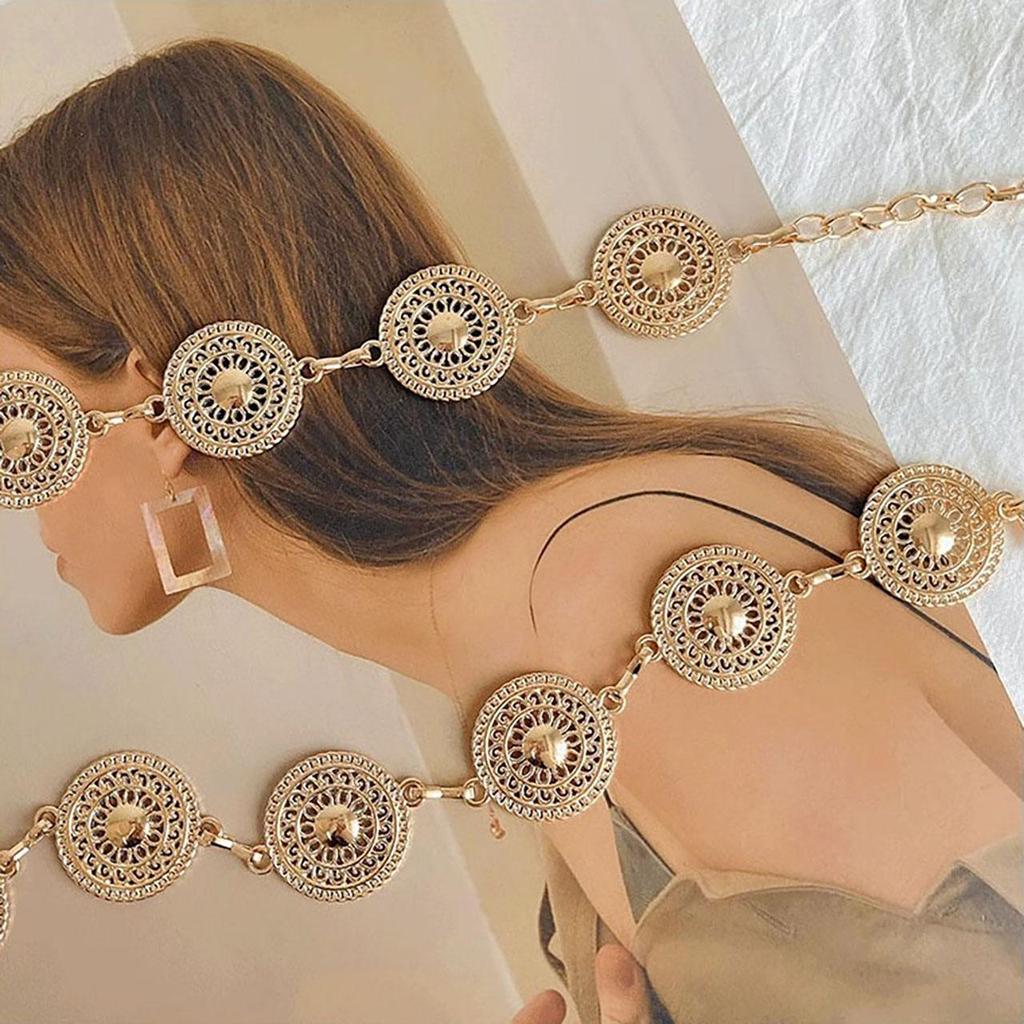 Femei Gol Afară Rotund Metalic Curea Auriu Argintiu Sculptat Lung Lanț Reglabil Curele Elegant Doamnă Fată Rochie Palton Curea Decorativă