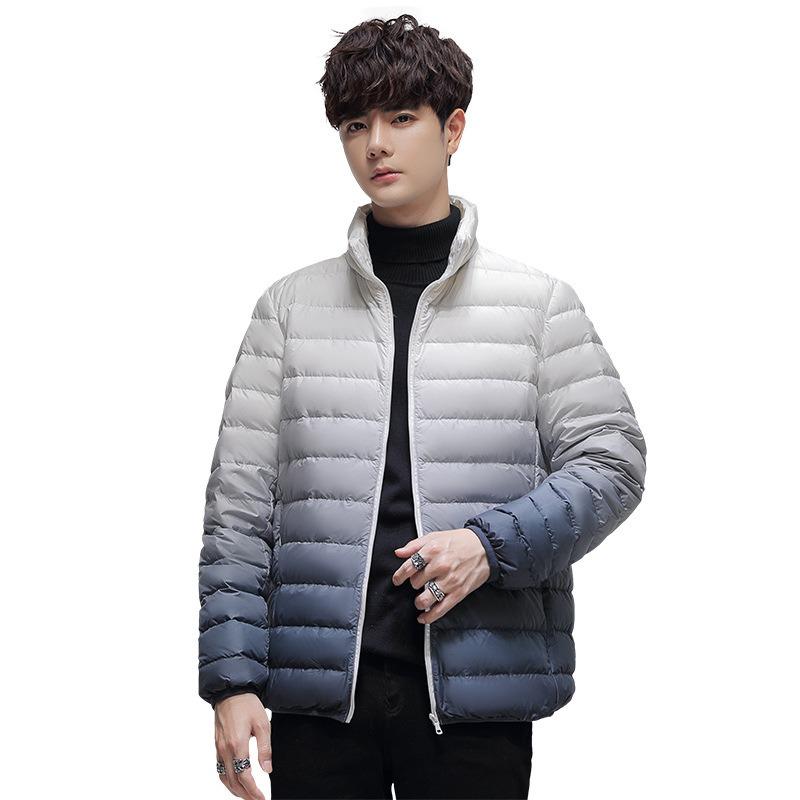 Winter New Light Down Jacket Men's Light Warm Men's Short Hooded Stand-up Collar Gradual Change Color Duck Down Cold Jacket