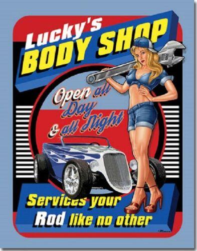 

Luckys Body Shop Retro Muscle Hot Rod Garage Rat Rods Wall Decor Metal SignAluminum 20x30cm（7.8x11.8inch）