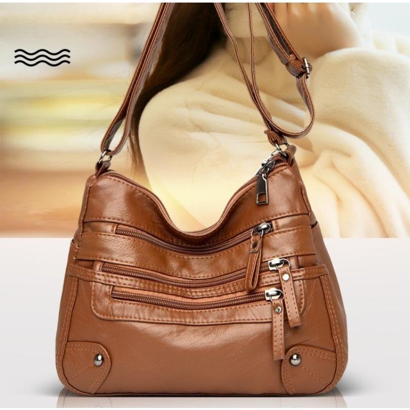 Shoulder bag women's foreign trade new fashion versatile double-layer messenger bag Korean version large-capacity washed leather small bag