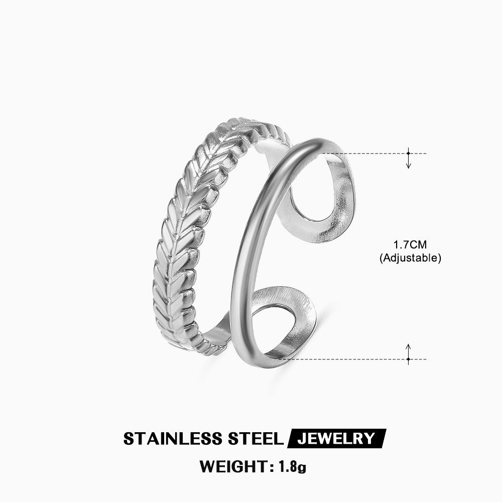 

Double Layer Stainless Steel Open Ring Women s Gold Color Wheat Ear Rings Fashion Zircon Birthday Gift Wholesale resizable
