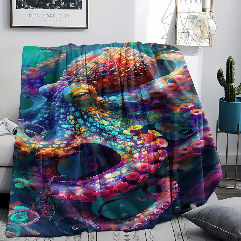 1Pc Turtles Octopuses Print Flannel Blanket, High quality Comfortable for All Seasons, Home Decor, Warmth and Comfort, Perfect for Gifts