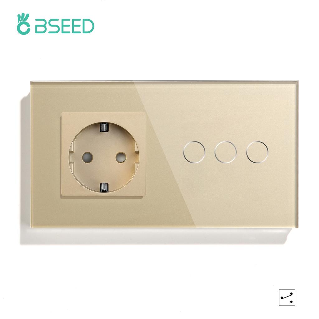 BSEED 1/2/3Gang Touch Light Switches 1/2/3Way Pass Through For Stairs Plus Wall Power Sockets USB Type-c Ports 2.1A EU Standard