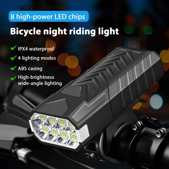Bicycle Headlight 4 Modes Adjustable IPX4 Waterproof High Lumens Rechargeable Universal MTB Road Mountain Bike Rubber Strap Night Riding Front Lamp