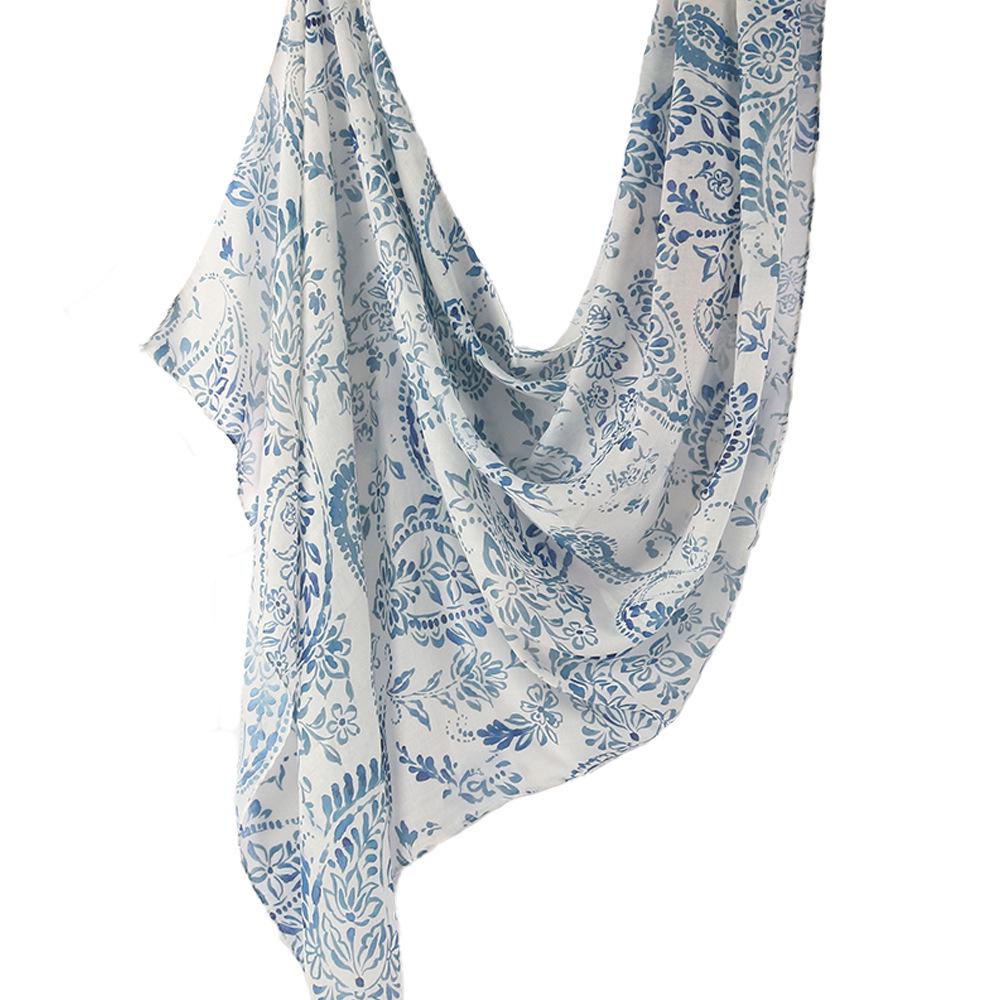 "Ethnic Watercolor Modal Cotton Shawl Satin Print Scarf for Women"
