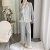Ice Silk Pajama Set - Women's Long Sleeve & Pants with Lace, Sweet Style, Wearable Outdoors, 2025 Collection