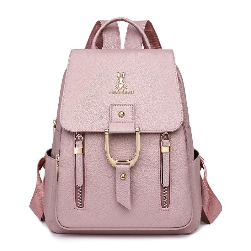 Women's Soft Leather Backpack Solid Color Travel Backpack