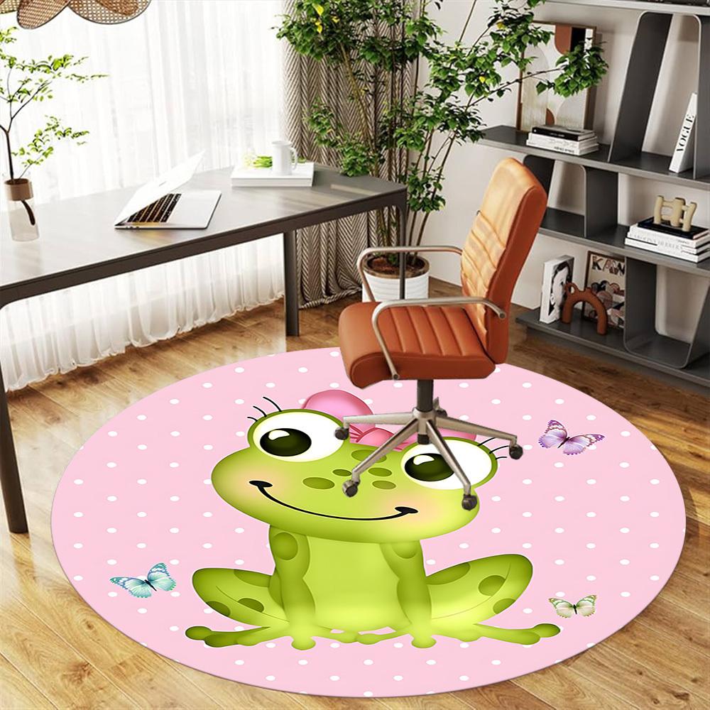 1pc Frog Butterfly Round Chair Mat Area Rug - Non-Slip, Floor Mat for Office, Bedroom, and Indoor Decor C1125504