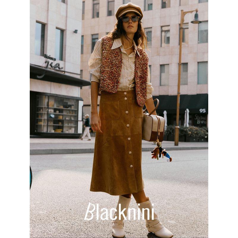 Blacknini Yin Waffle/"Christmas Eve" Du + Gold Leaf Feather Yarn Handmade Mohair Knitting Short/Long Vest