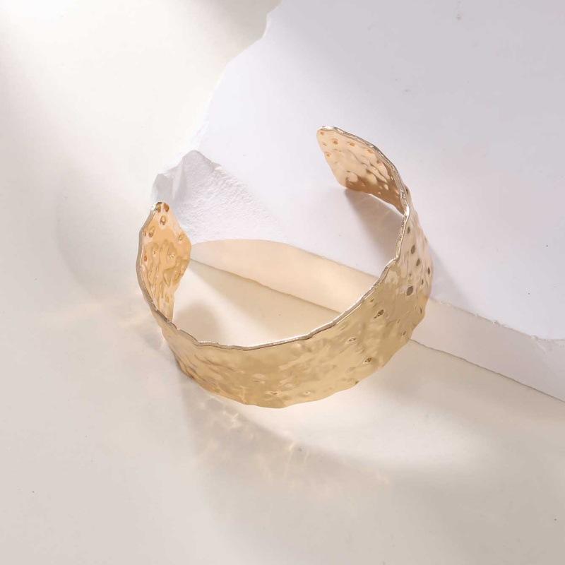 European and American jewelry wide-sided texture open bracelet stainless steel temperament exaggerated metallic women's jewelry
