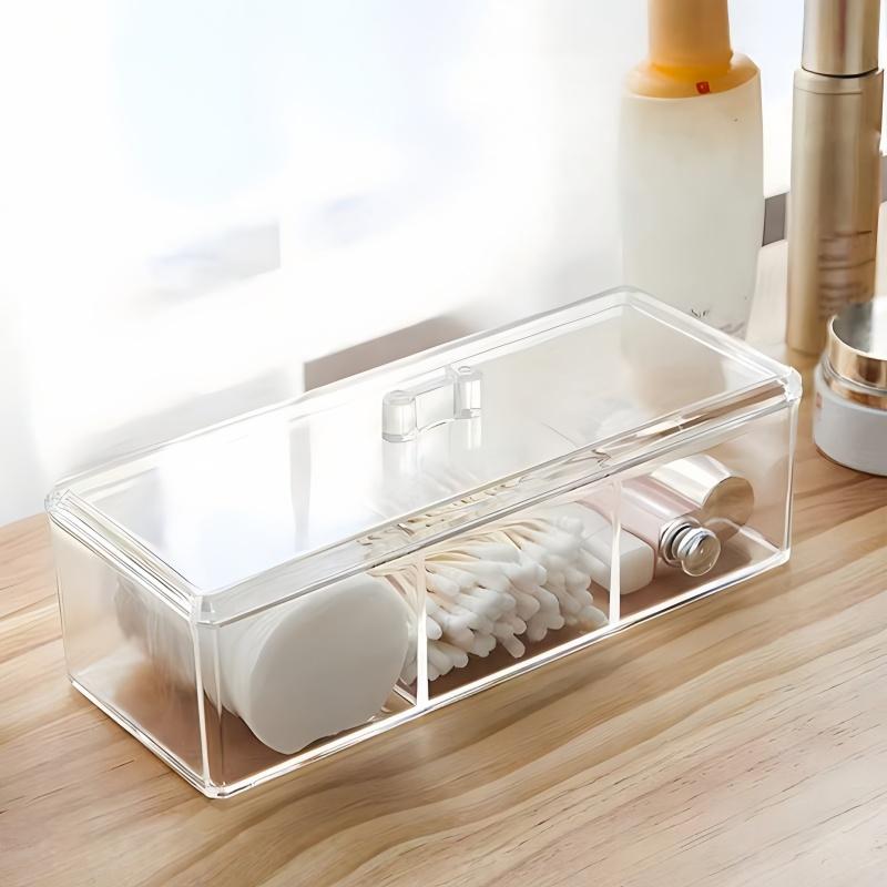 1pc Cosmetics Storage Box, Minimalist Clear 3 Grids Cosmetics Container For Home, For  Bathroom Collection, Bedroom Collection,