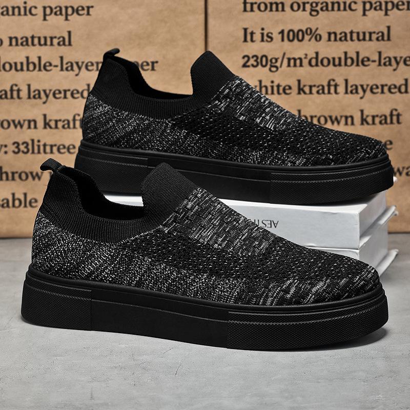 

Мужская обувь на одной педали летняя дышащая тонкая черная носочная обувь мужская летняя из мушиной вязки сетчатая парусиновая спортивная обувь 44