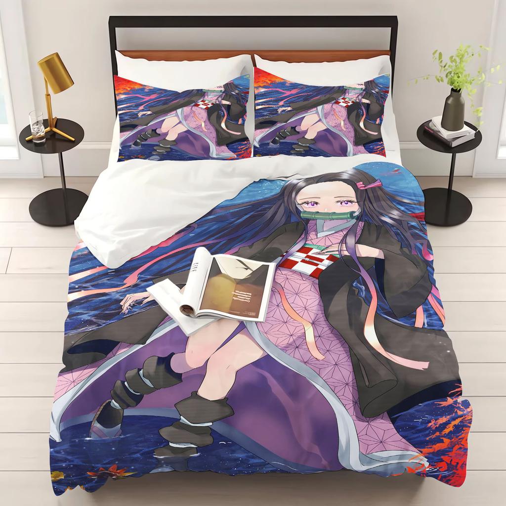 Kamado Nezuko Anime Home Bedroom Comforte Nordic polyester material suitable for children and adults 3-piece set