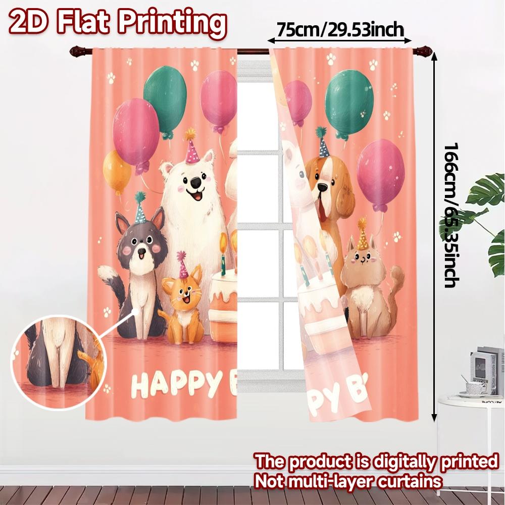 2pcs   2D FLAT PRINTING Curtains (Without Rod) Puppy Celebration(1) Modern Curtains&Drapes Semi-Sheer Curtains Versatile All