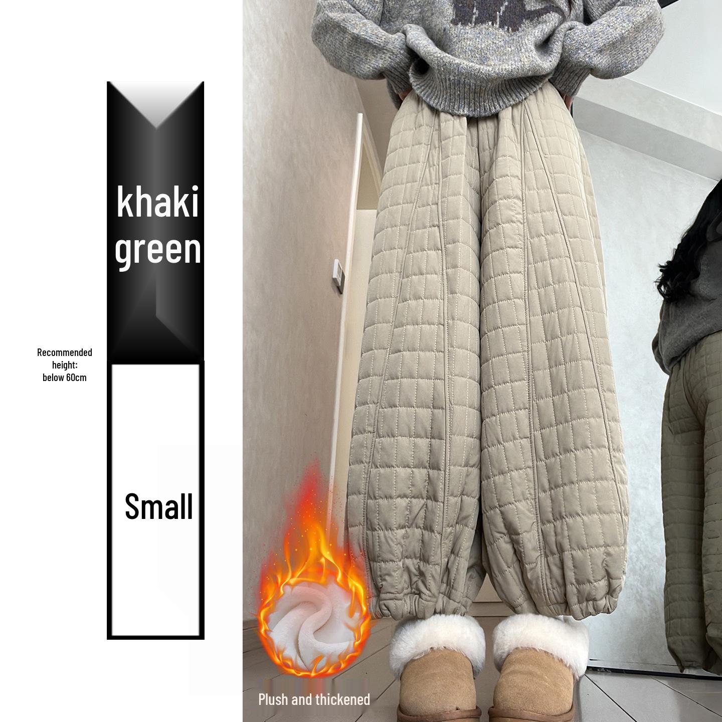 

Women s High-Waist Off-White Velvet Plaid Lantern Pants, Warm and Thick for Autumn/Winter with Elastic Cuffs XL