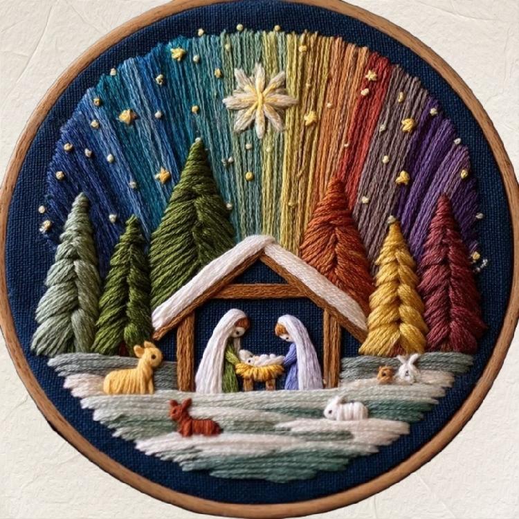 Religious Art Embroidery Bundles Includes Hoop Thread Tool Fabric for Christmas Craft Creative Sewing Projects