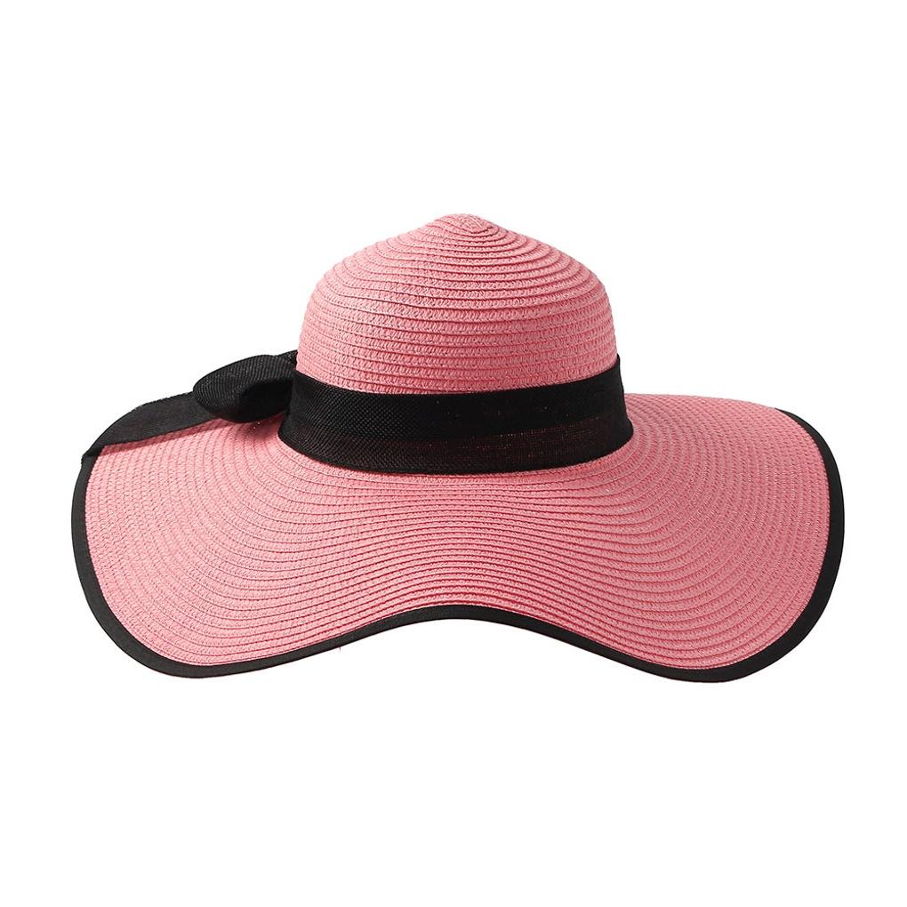 Ribbon Beach Hat, Wing Summer Beach Floppy Hat, Pink