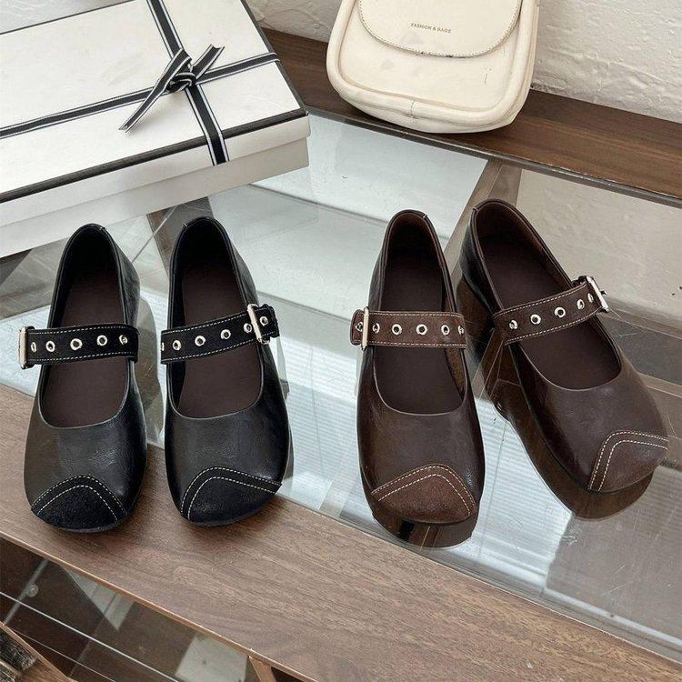 Retro Mary Jane Schuhe Schnalle weiche Sohle Einzelne Schuhe Frühling Neu Außenbekleidung flacher Boden flache Öffnung Mützen Schuhe