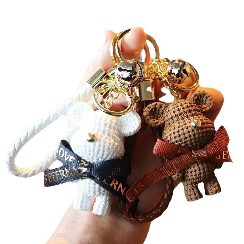 Trendy Knitted Bear Keychain Figurine - Women's Cartoon Backpack & Car Ornament Gift