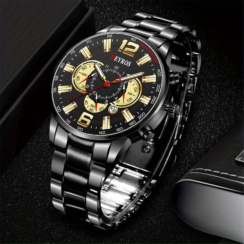 DEYROS New Fashion Men's Watch Luxury Business Men's Calendar Stainless Steel Strap Quartz Watch Men's Sports Watch