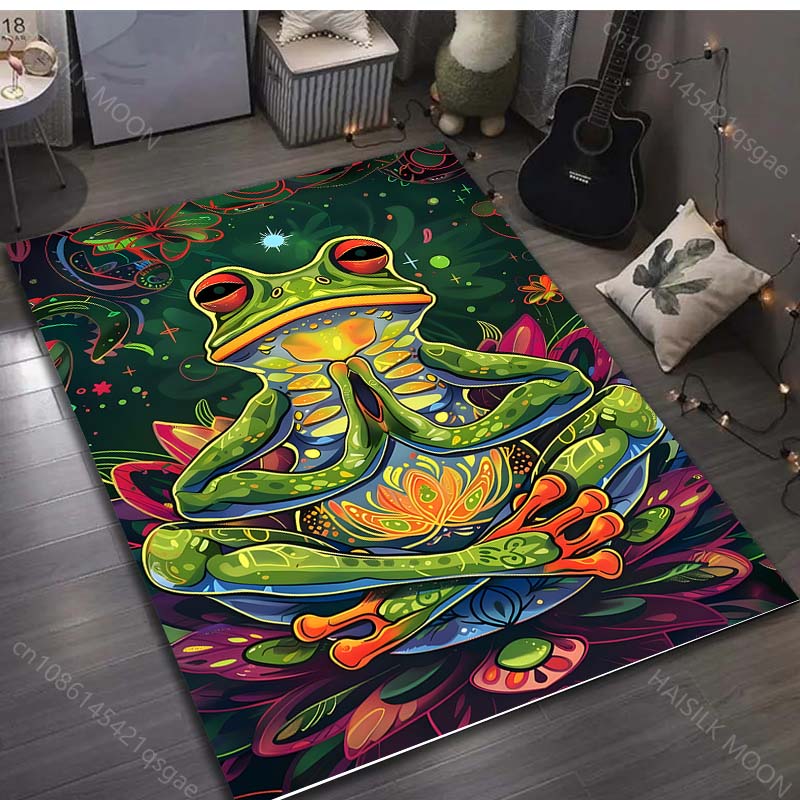 Mushroom and Frog Meditation Print Carpet for Living Room Bedroom Sofa Doormat Decor Area Rugs Non-slip Floor Mat Large Size