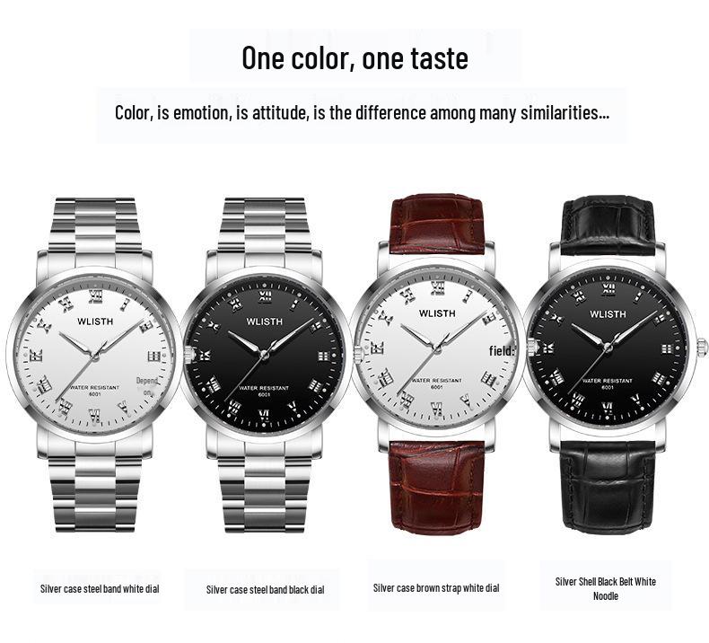 WLISTH Unisex Minimalist Luminous Watch with Steel & Leather Bands