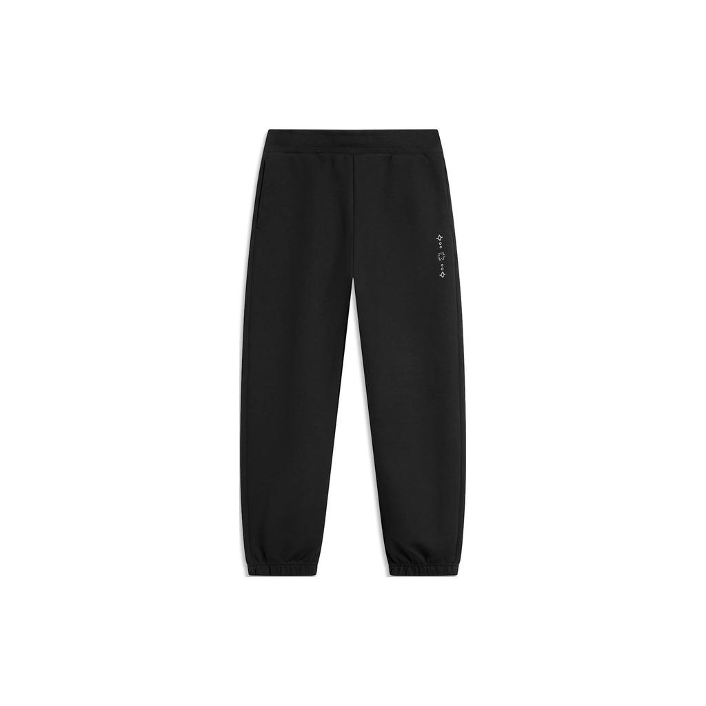 Li-Ning China Culture Series Solid Color Cuffed Loose Knit Sports Pants Women Bottoms Black AKLT906-4