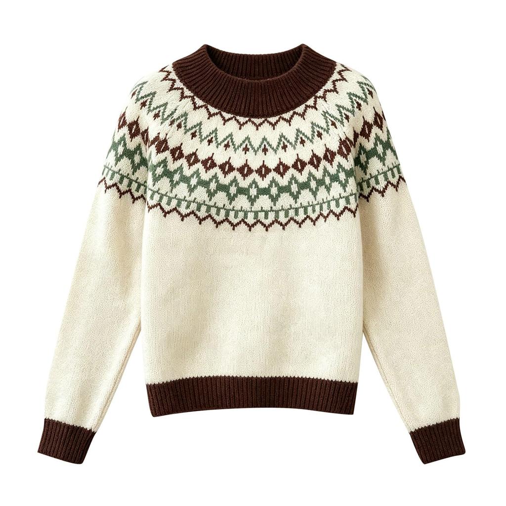 Women's Color Block Loose Fit Neck Pullover Sweater