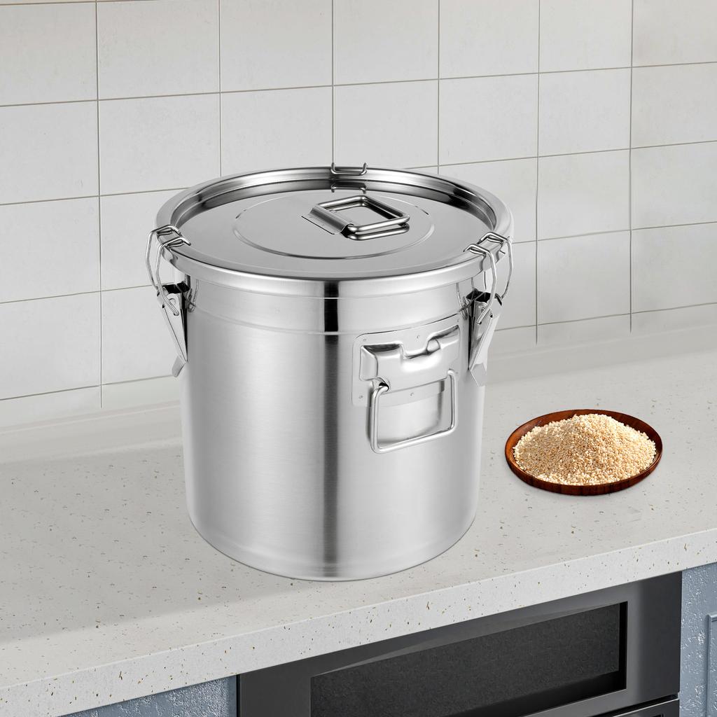 Bymaocar 21L/4,62Gal Luftdichter Edelstahl-Lebensmittelaufbewahrungsbehälter mit verschließbarem Deckel, Großer Küchenschrank-Organizer