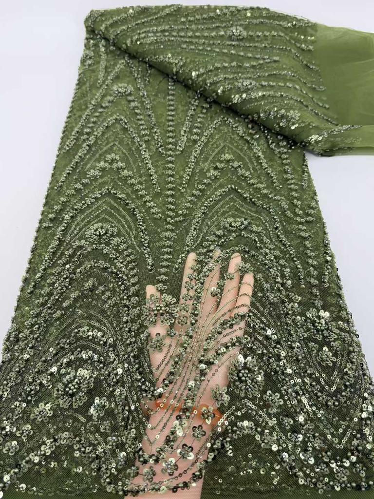 Afrykańska Tkanina Siatkowa z Płatkami 2026 Wysoka Jakość 5 Jardów Nigeryjska Francuska Koronka dla Pana Młodego Tkanina do Szycia Luksusowe Sukienki Weselne Imprezowe