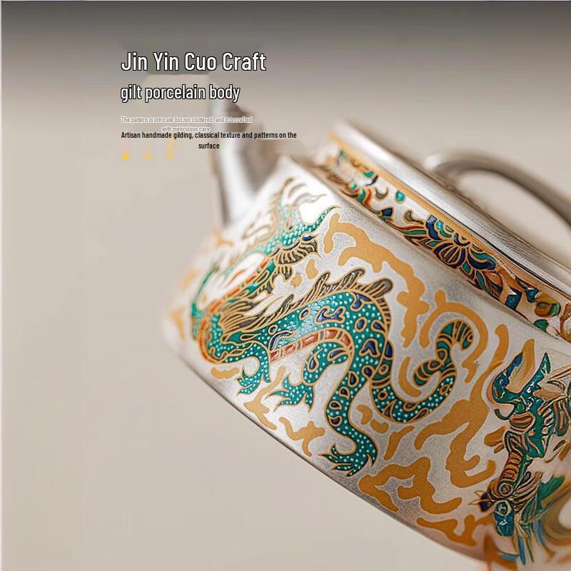 Gilded Dragon & Phoenix Ceramic Tea Set