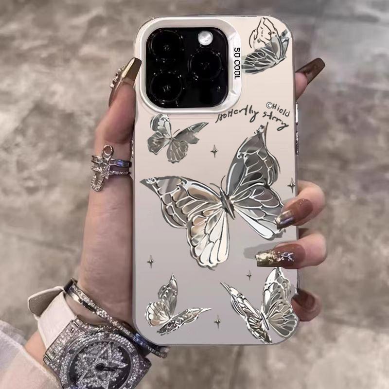 Silver Heart Butterfly Pattern IMD Phone Case For Xiaomi Mi 15 14 13 12 13T 14T Pro 11 Lite 5G NE Poco F6 X5 X6 M6 Pro Cover